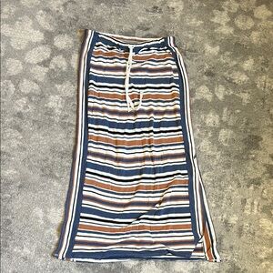 White and Blue Midi Pencil Skirt with Tie Front and Slit